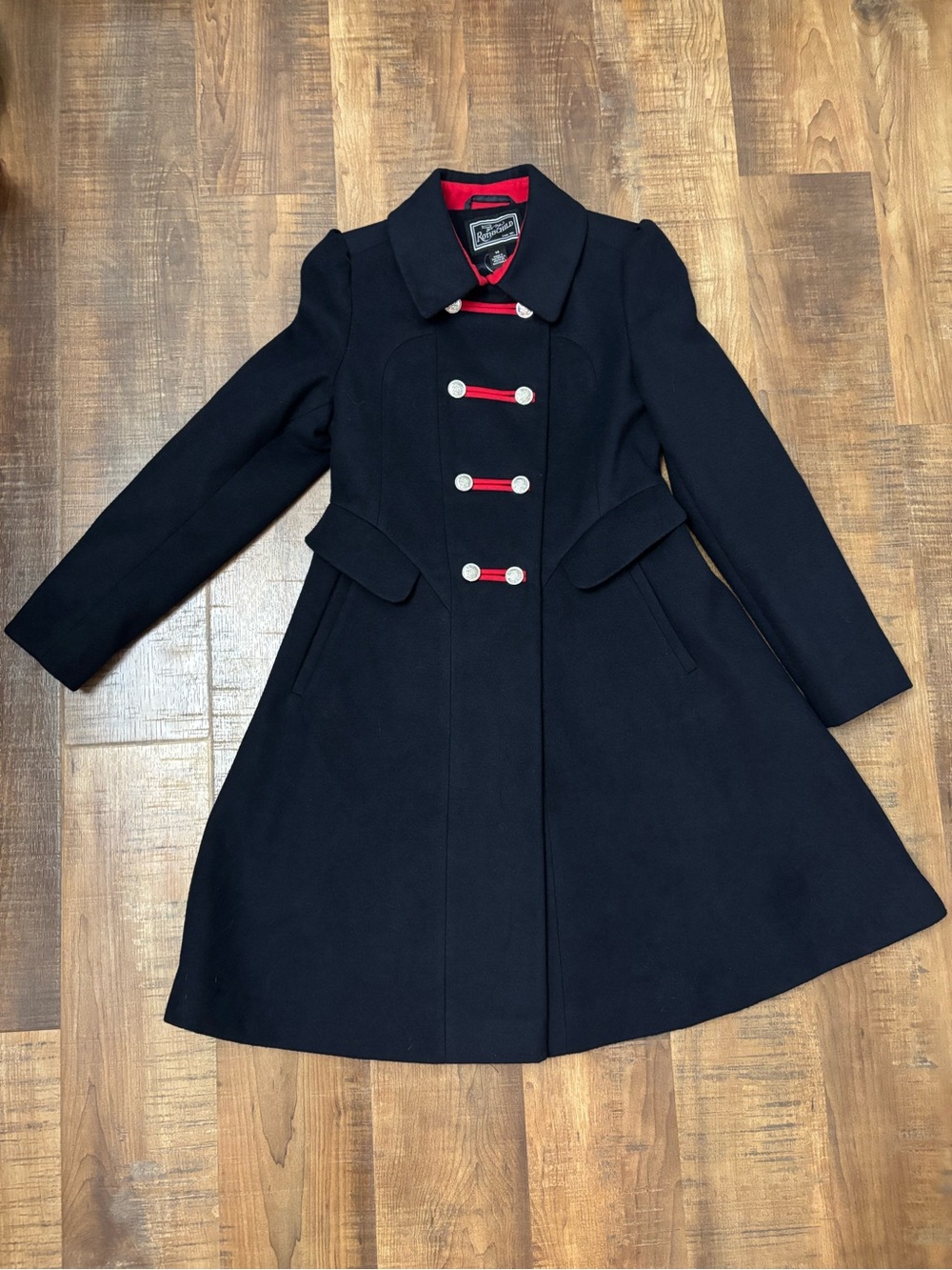 Rothschild Girl’s Navy Bandmaster Double Breasted Lined Collared Pea Coat Sz 14